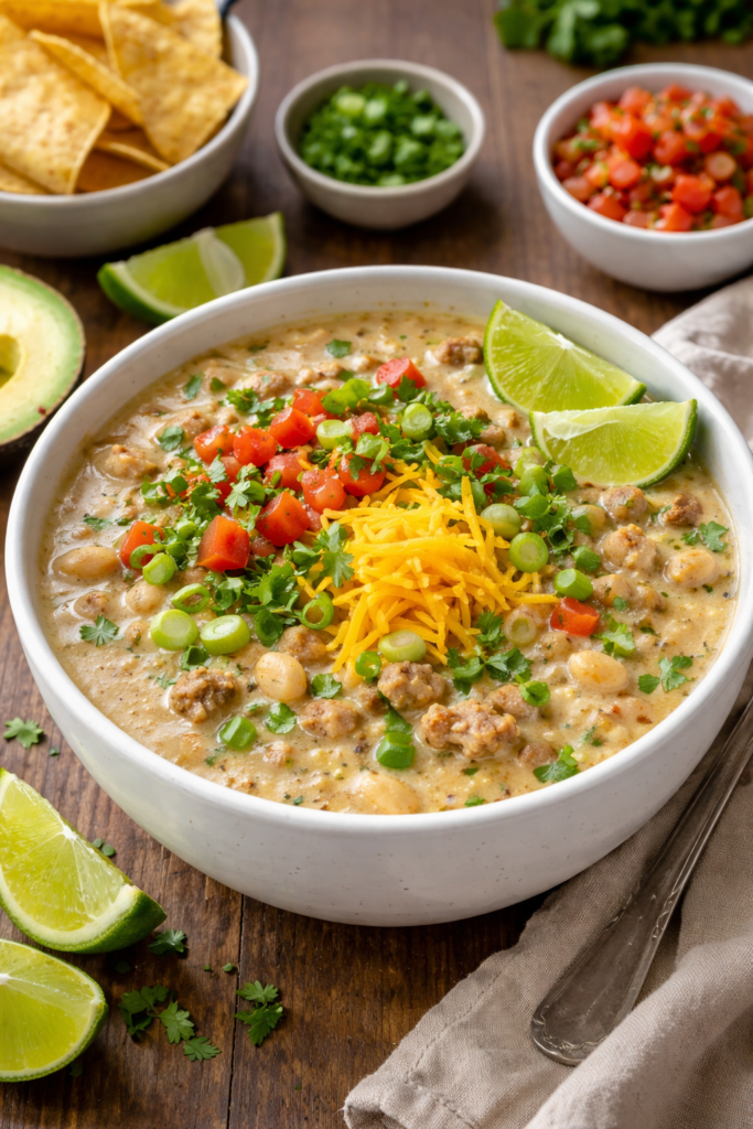 white turkey chili in the crockpot