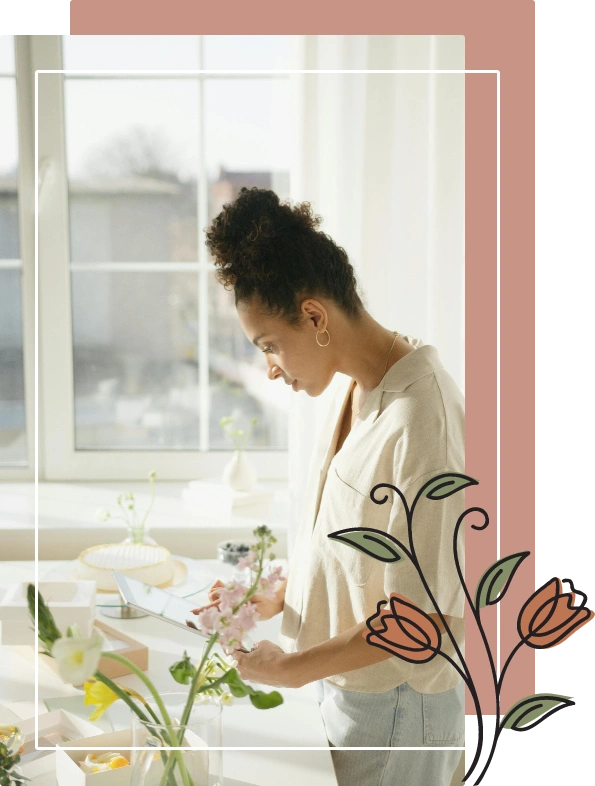a woman checking something on her tablet