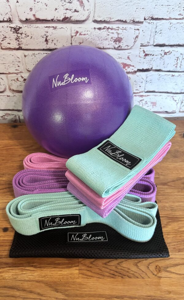 NuBloom Fitness yoga ball and resistance bands