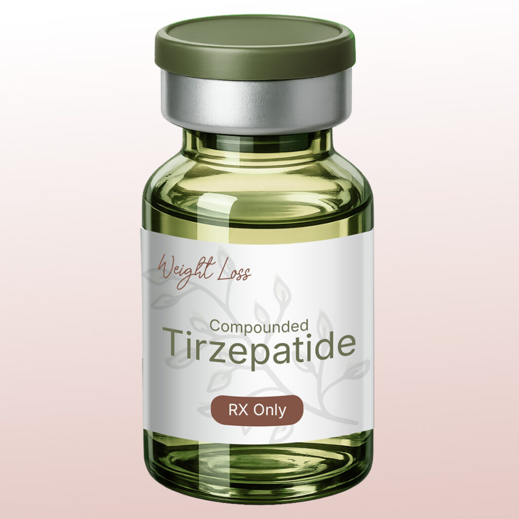 Bottles of injectable tirzepatide, available as one option for prescription weight loss medication