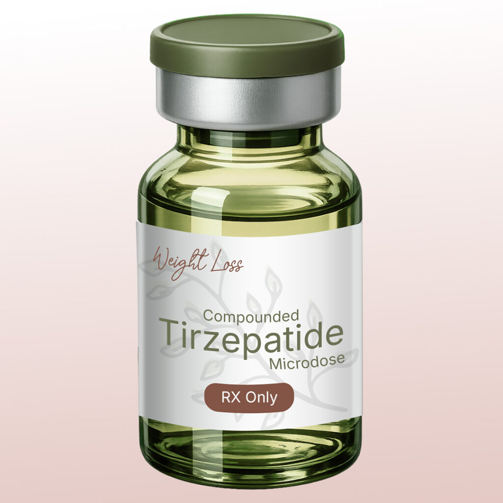 Bottles of tirzepatide microdoses for GLP-1 injections, available online