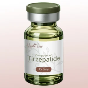 Two tirzepatide vials displayed for the Tirzepatide + Coaching treatment option.